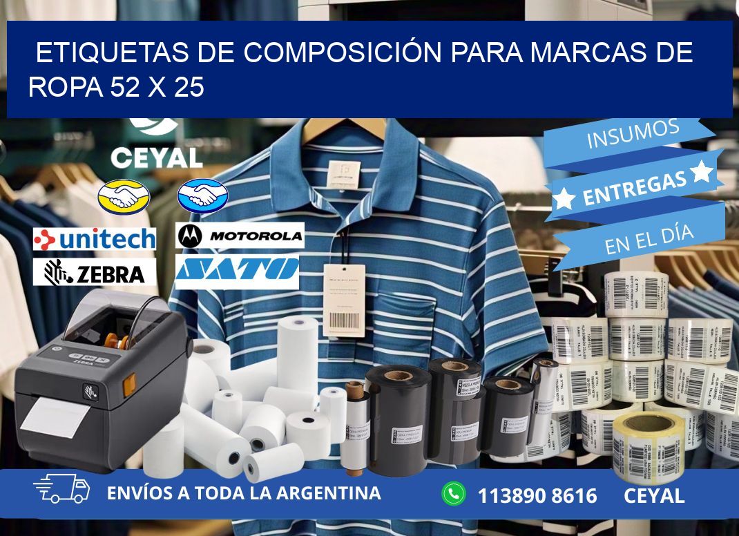 ETIQUETAS DE COMPOSICIÓN PARA MARCAS DE ROPA 52 x 25