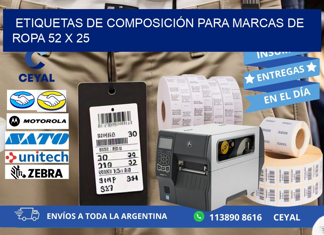 ETIQUETAS DE COMPOSICIÓN PARA MARCAS DE ROPA 52 x 25