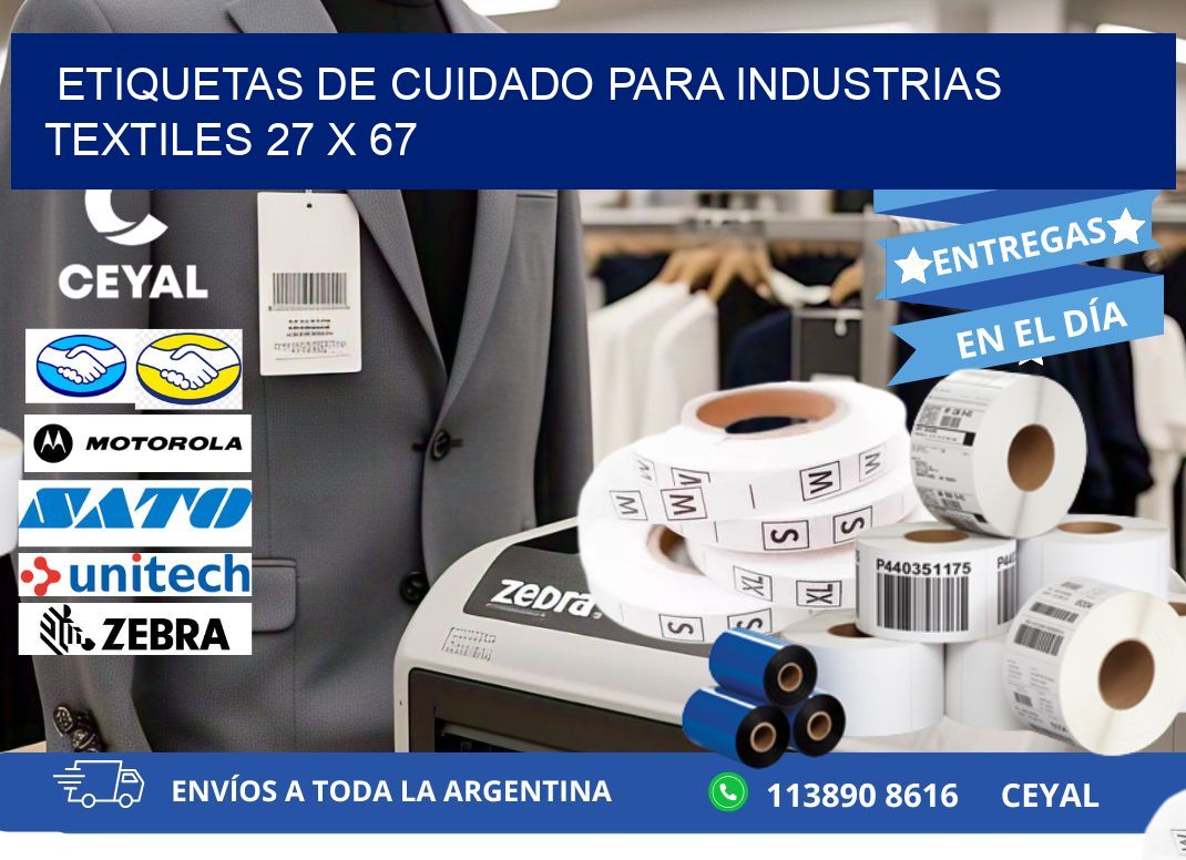 ETIQUETAS DE CUIDADO PARA INDUSTRIAS TEXTILES 27 x 67