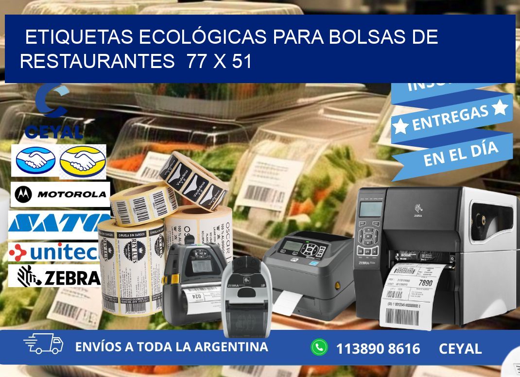 ETIQUETAS ECOLÓGICAS PARA BOLSAS DE RESTAURANTES  77 x 51