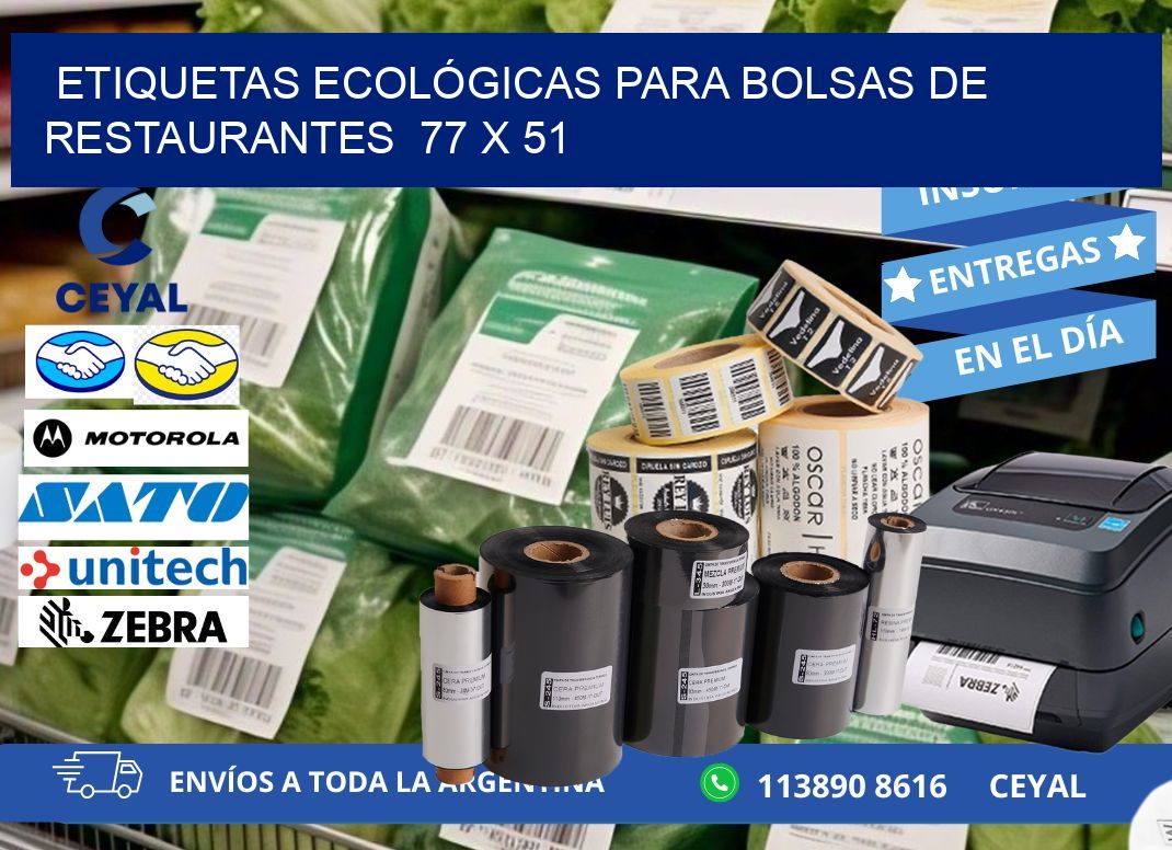 ETIQUETAS ECOLÓGICAS PARA BOLSAS DE RESTAURANTES  77 x 51