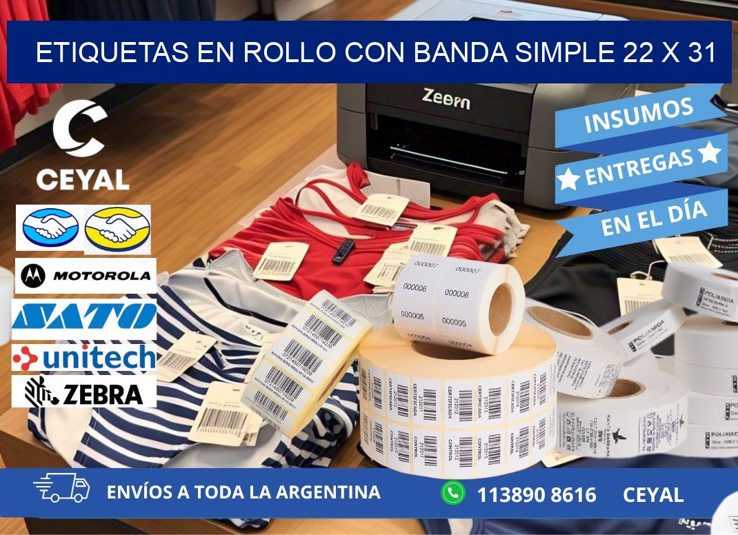 ETIQUETAS EN ROLLO CON BANDA SIMPLE 22 x 31