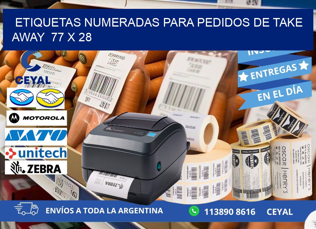 ETIQUETAS NUMERADAS PARA PEDIDOS DE TAKE AWAY  77 x 28