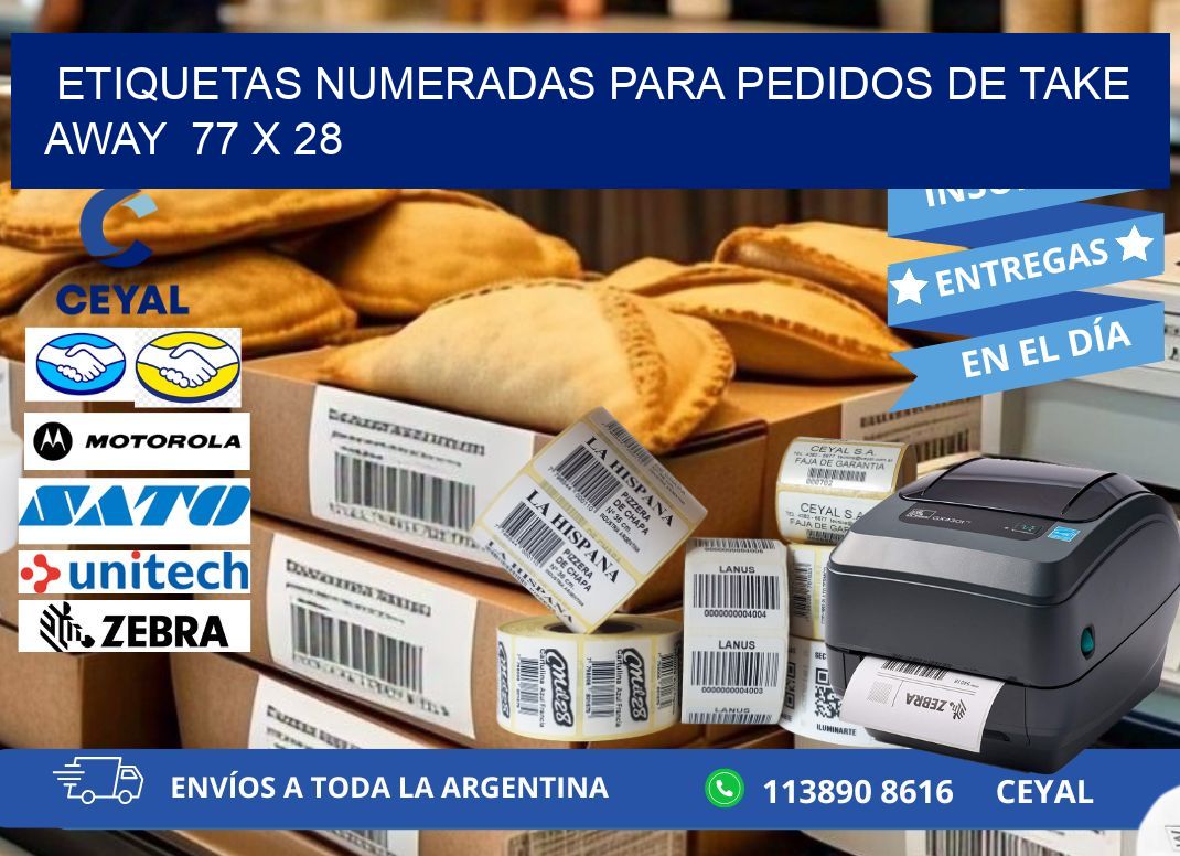 ETIQUETAS NUMERADAS PARA PEDIDOS DE TAKE AWAY  77 x 28