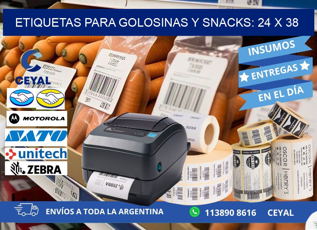 ETIQUETAS PARA GOLOSINAS Y SNACKS: 24 x 38