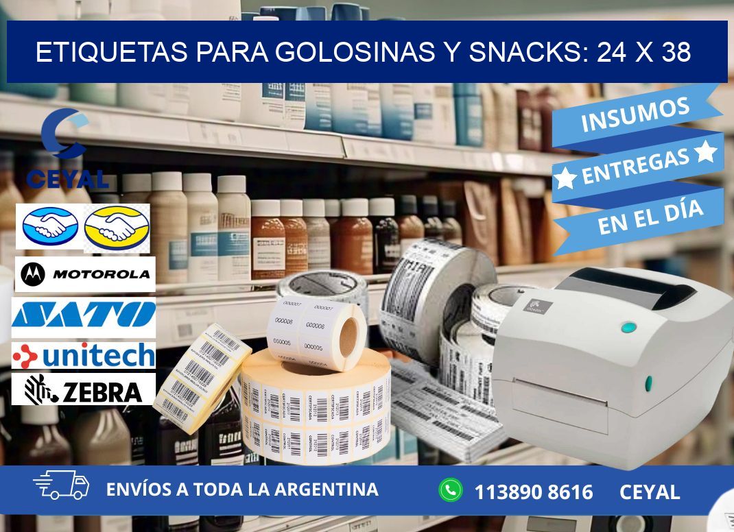 ETIQUETAS PARA GOLOSINAS Y SNACKS: 24 x 38