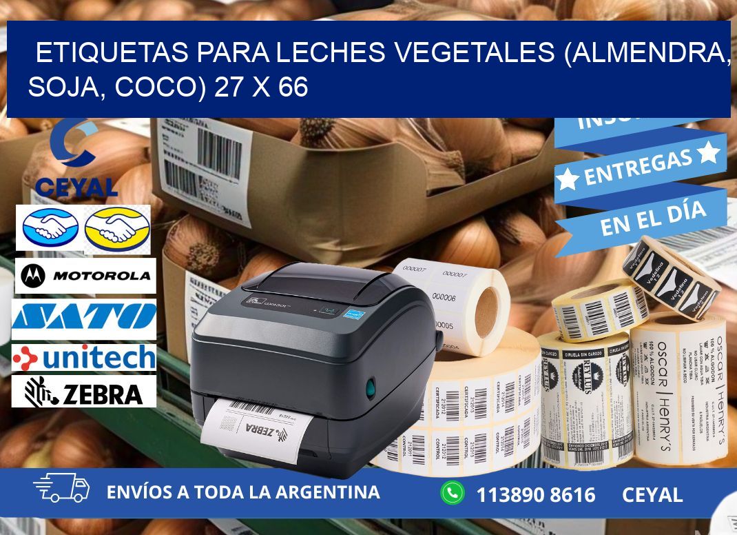 ETIQUETAS PARA LECHES VEGETALES (ALMENDRA, SOJA, COCO) 27 x 66