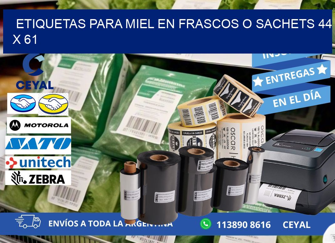 ETIQUETAS PARA MIEL EN FRASCOS O SACHETS 44 x 61