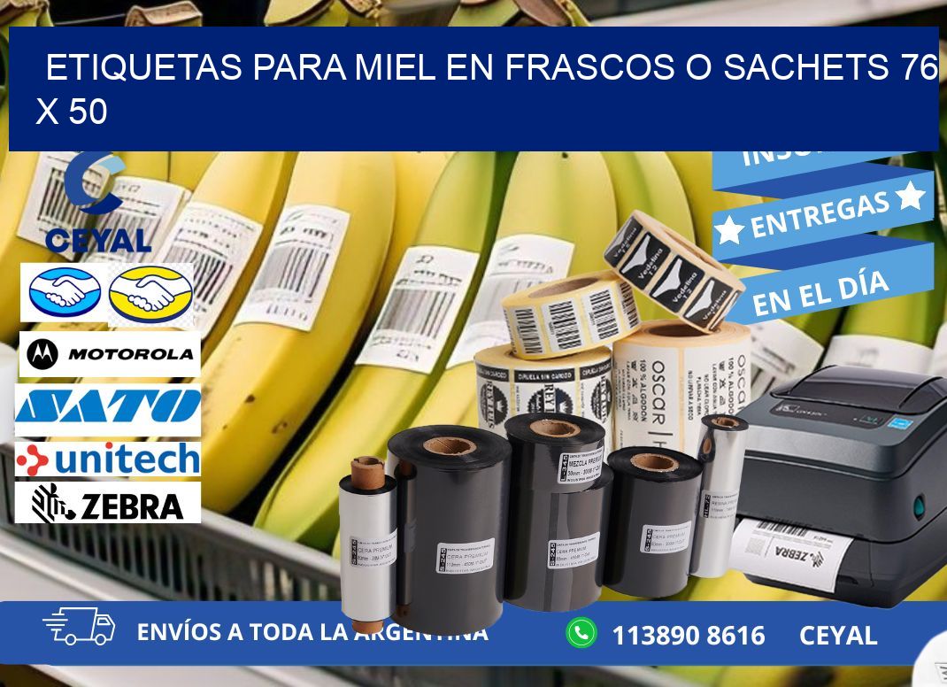 ETIQUETAS PARA MIEL EN FRASCOS O SACHETS 76 x 50