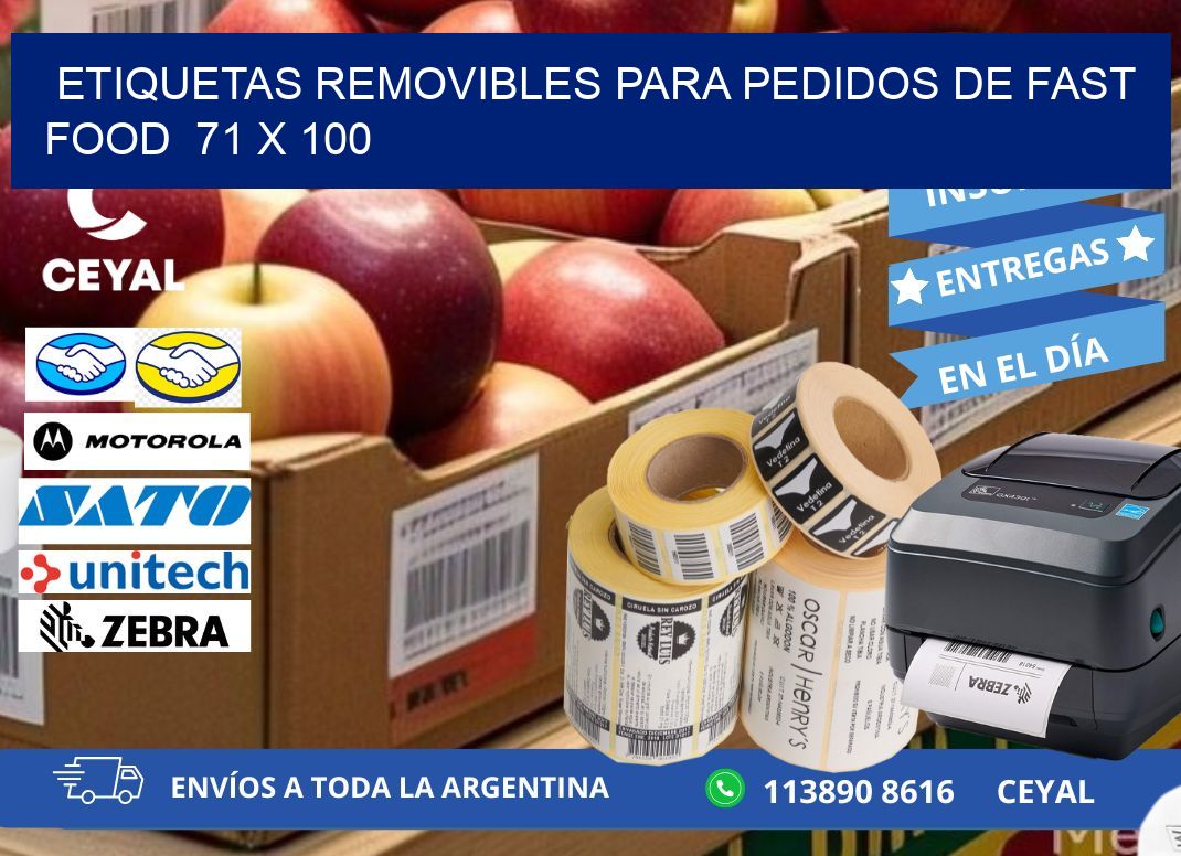 ETIQUETAS REMOVIBLES PARA PEDIDOS DE FAST FOOD  71 x 100