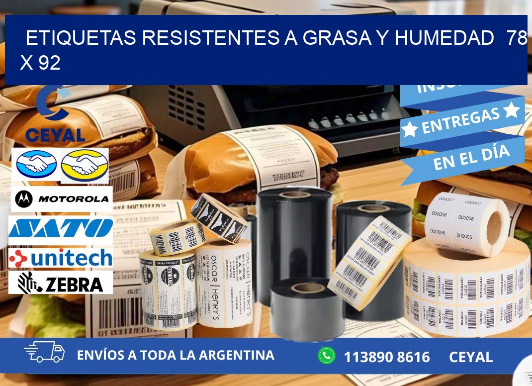 ETIQUETAS RESISTENTES A GRASA Y HUMEDAD  78 x 92