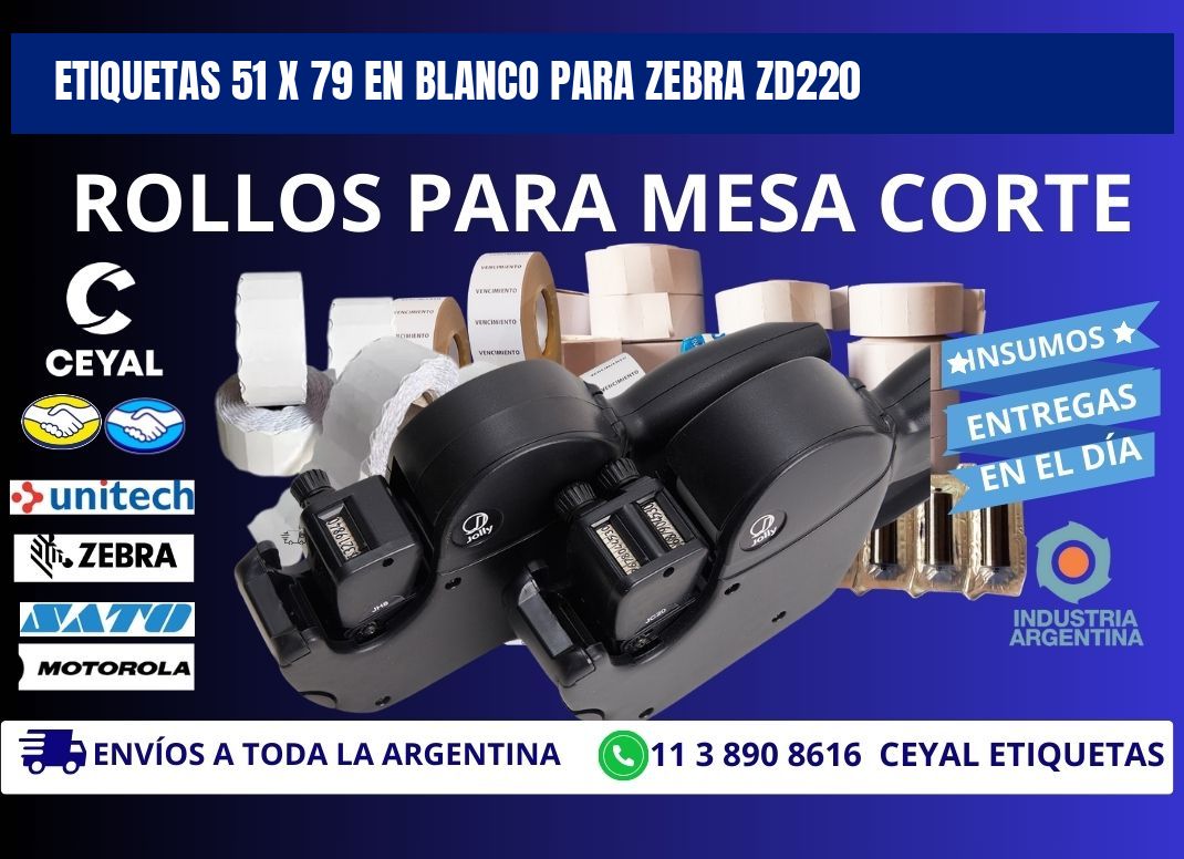 Etiquetas 51 x 79 en blanco para zebra zd220