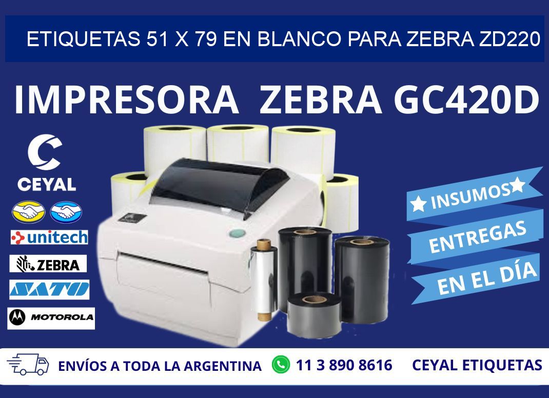 Etiquetas 51 x 79 en blanco para zebra zd220