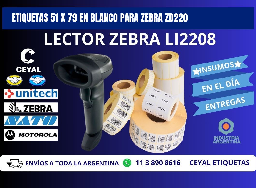 Etiquetas 51 x 79 en blanco para zebra zd220