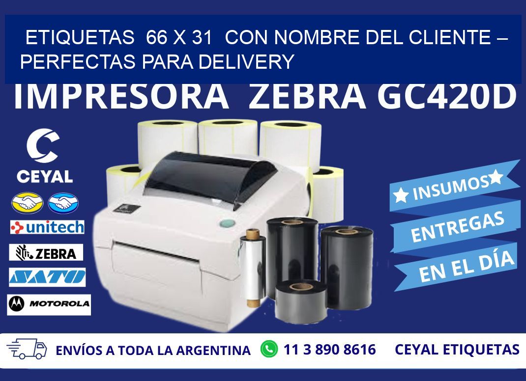 Etiquetas  66 x 31  con Nombre del Cliente – Perfectas para Delivery