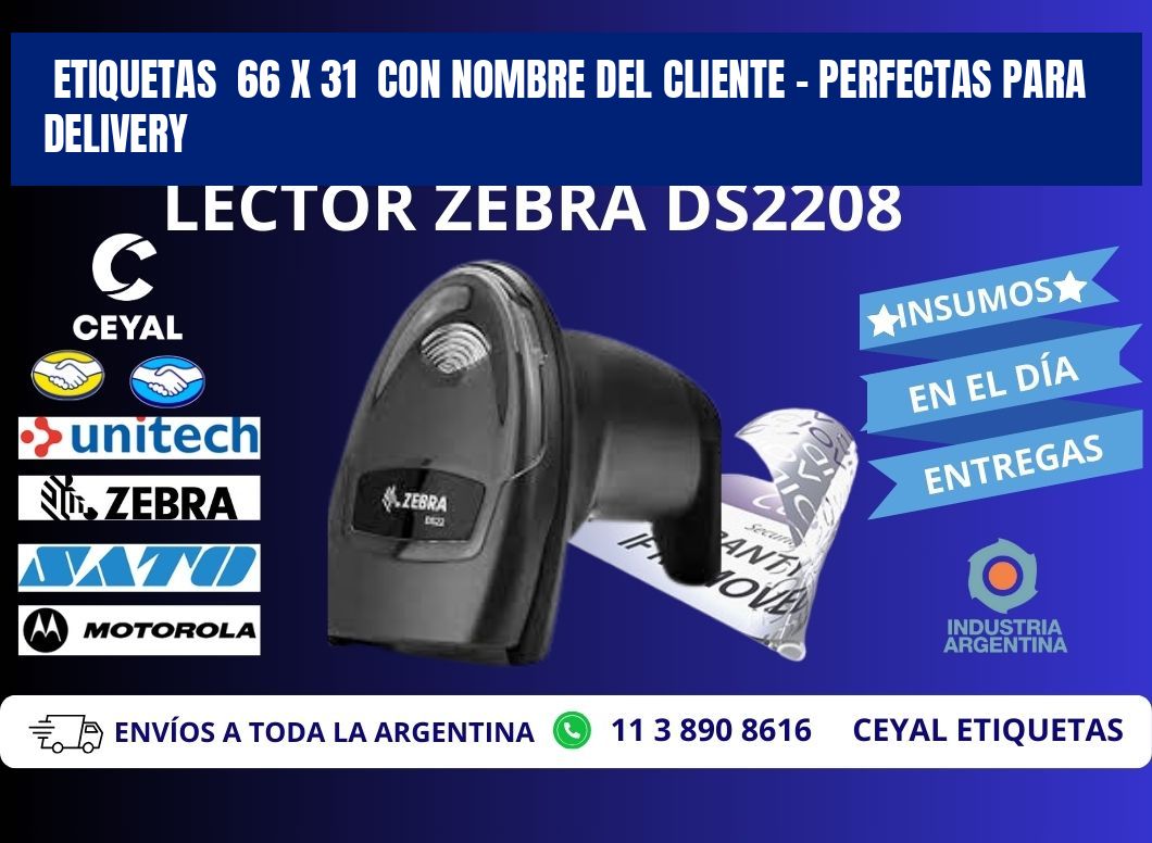 Etiquetas  66 x 31  con Nombre del Cliente – Perfectas para Delivery