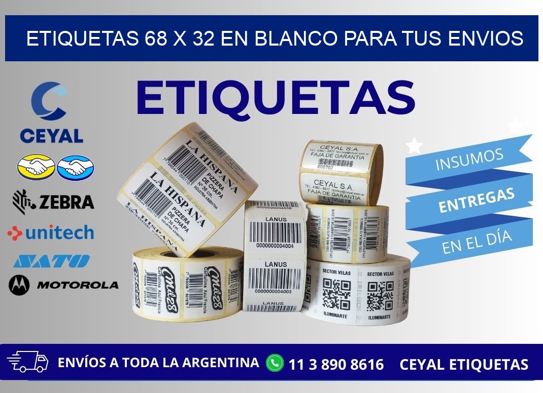 Etiquetas 68 x 32 en blanco para tus envios