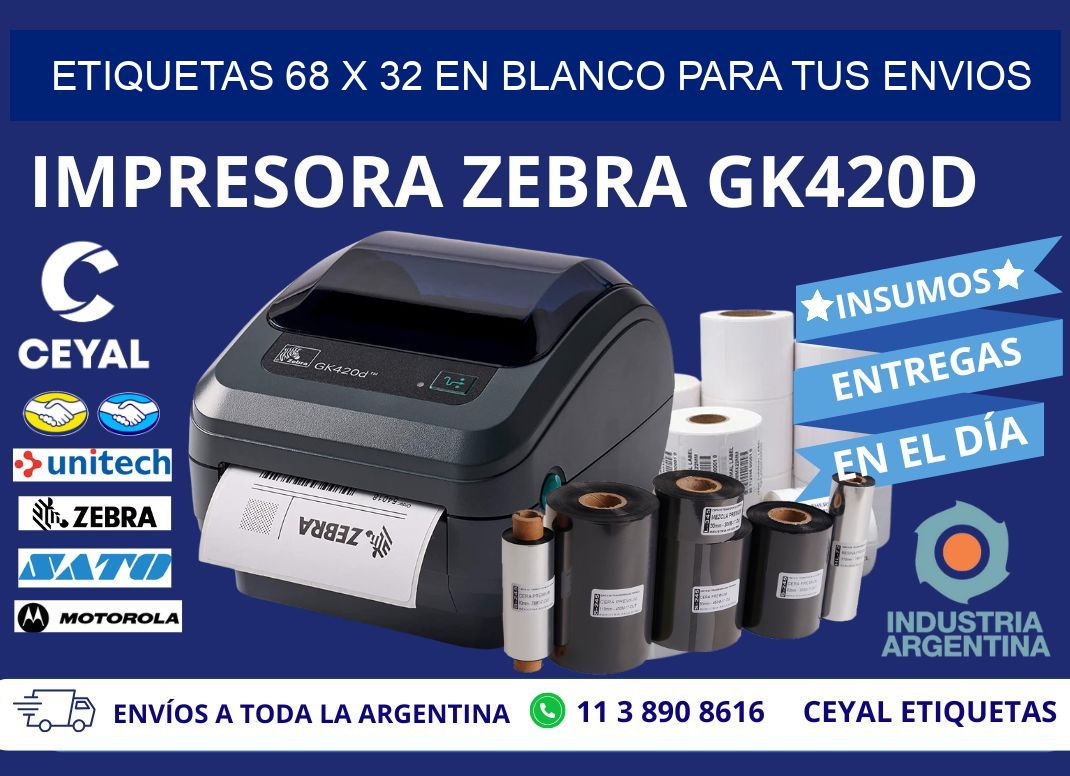 Etiquetas 68 x 32 en blanco para tus envios