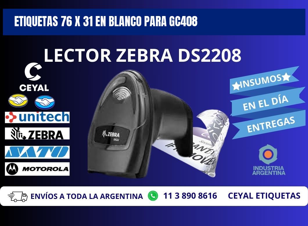 Etiquetas 76 x 31 en blanco para gc408