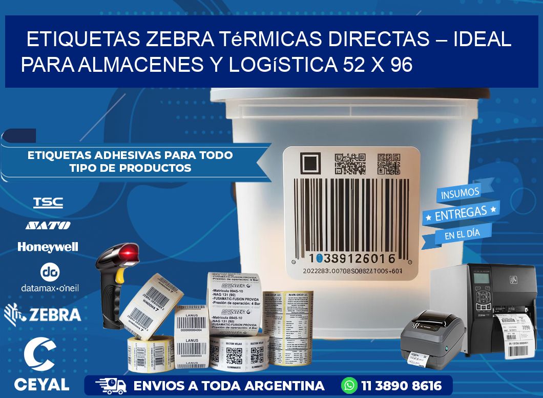 Etiquetas Zebra Térmicas Directas – Ideal para Almacenes y Logística 52 x 96