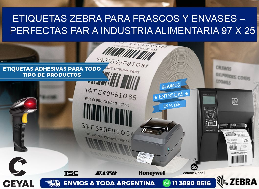 Etiquetas Zebra para Frascos y Envases – Perfectas par a Industria Alimentaria 97 x 25