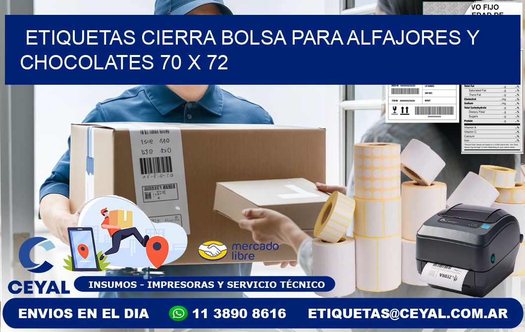 Etiquetas cierra bolsa para alfajores y chocolates 70 x 72