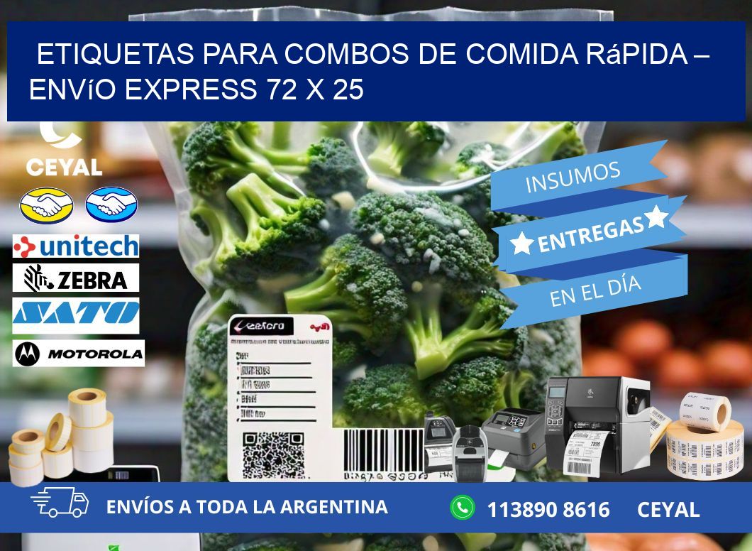 Etiquetas para combos de comida rápida – Envío express 72 x 25