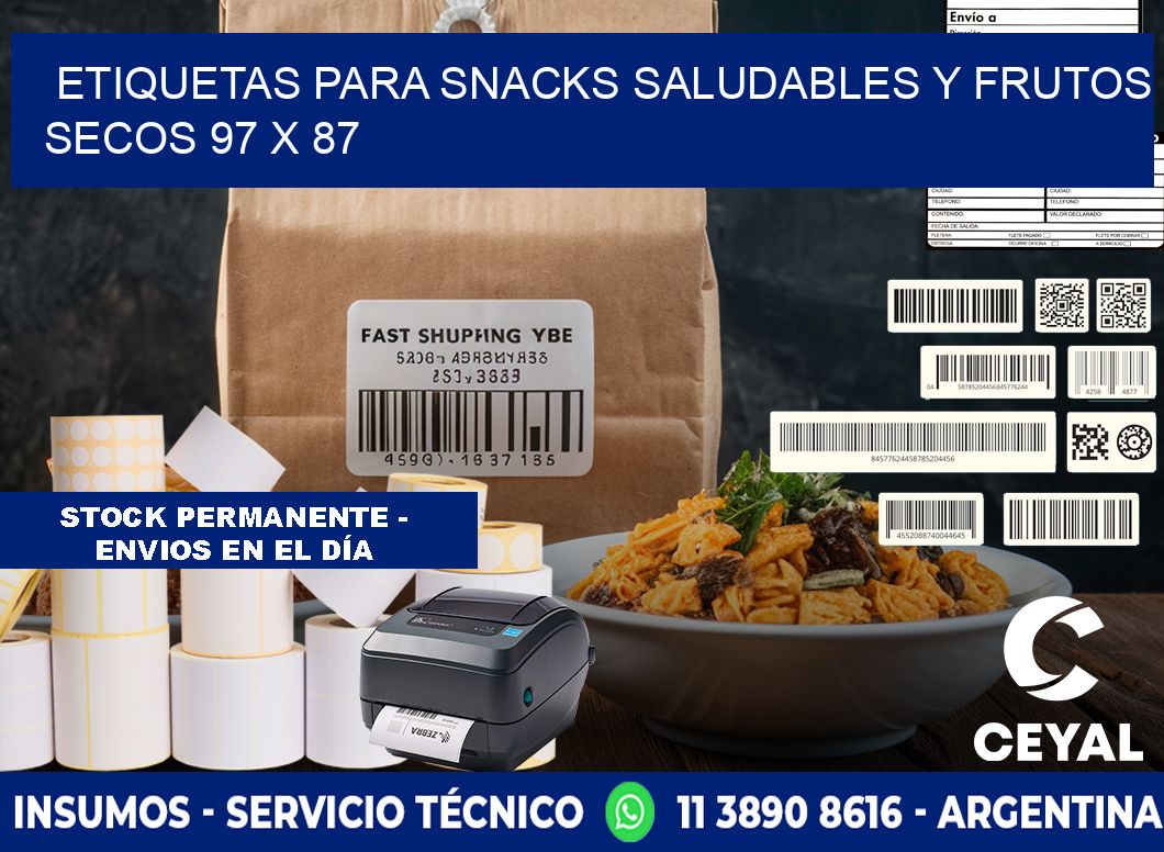 Etiquetas para snacks saludables y frutos secos 97 x 87