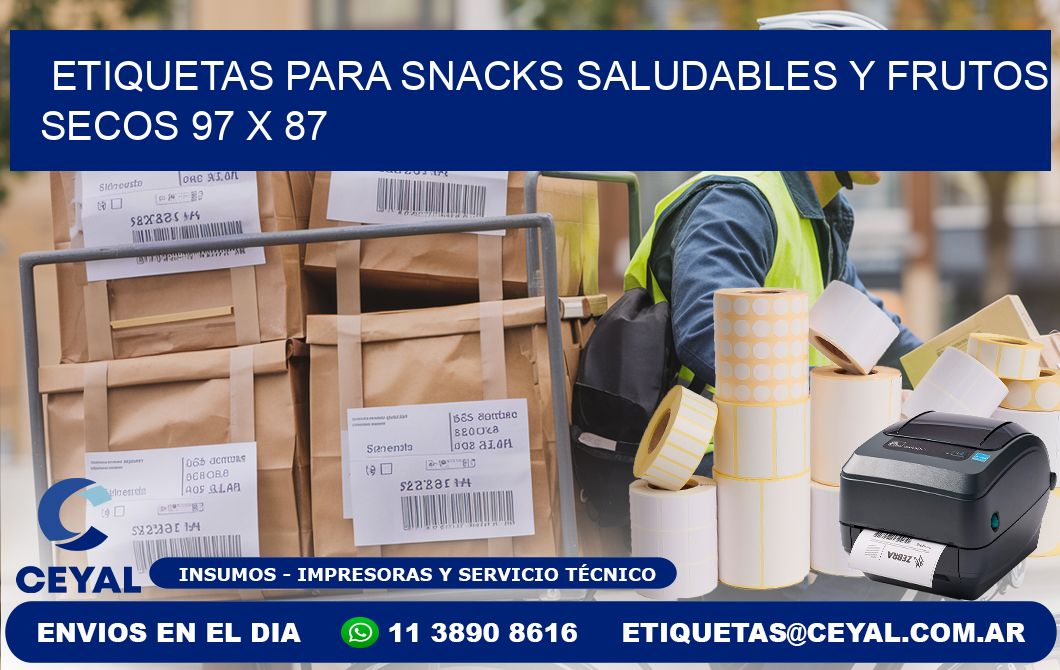 Etiquetas para snacks saludables y frutos secos 97 x 87