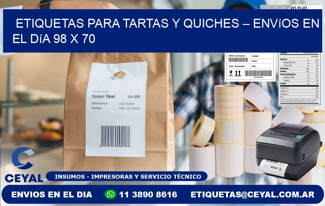 Etiquetas para tartas y quiches – Envíos en el día 98 x 70