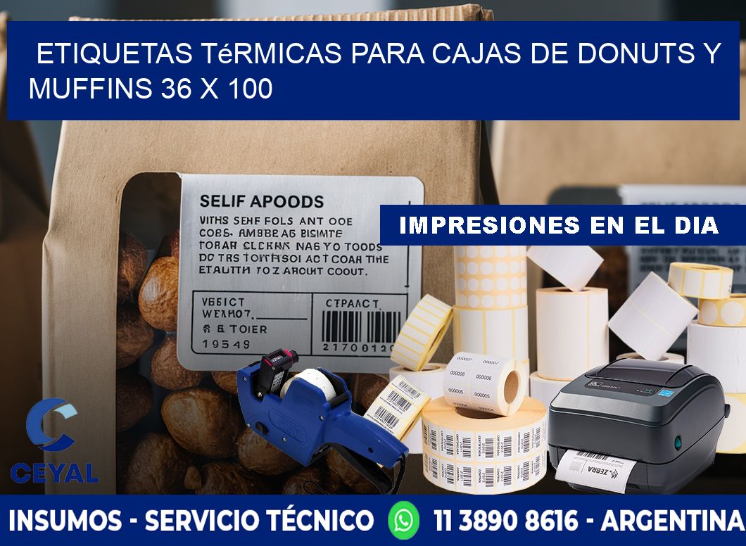 Etiquetas térmicas para cajas de donuts y muffins 36 x 100