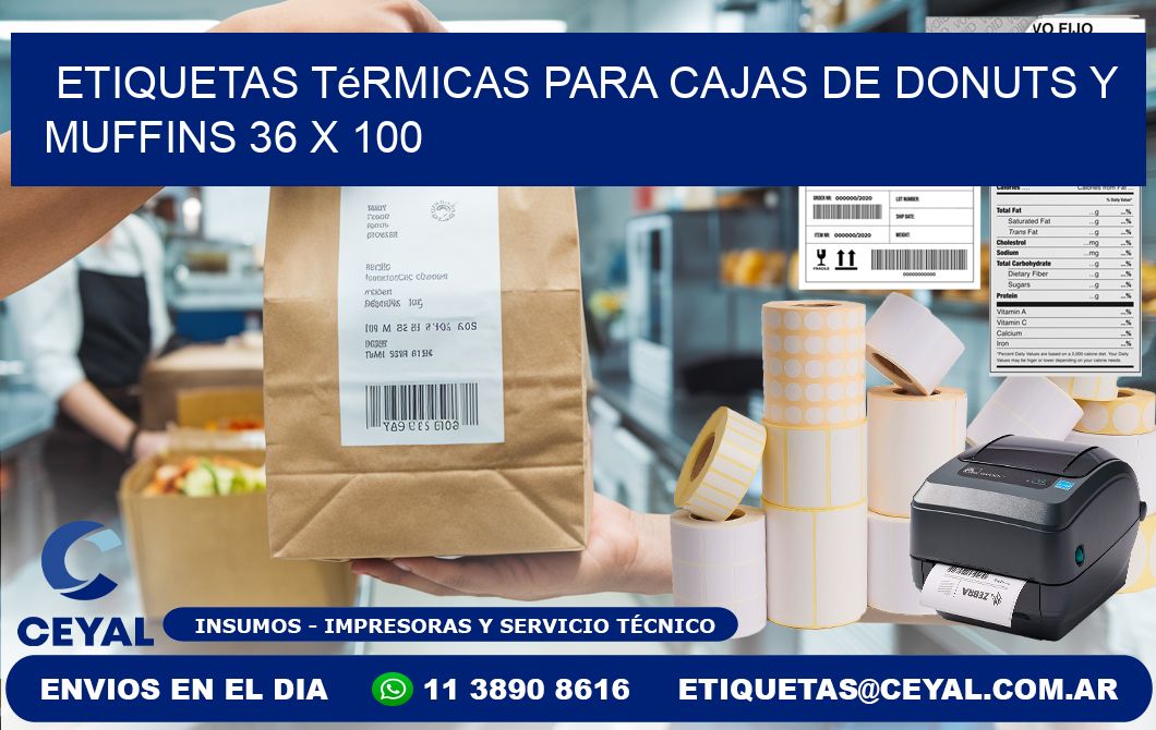 Etiquetas térmicas para cajas de donuts y muffins 36 x 100