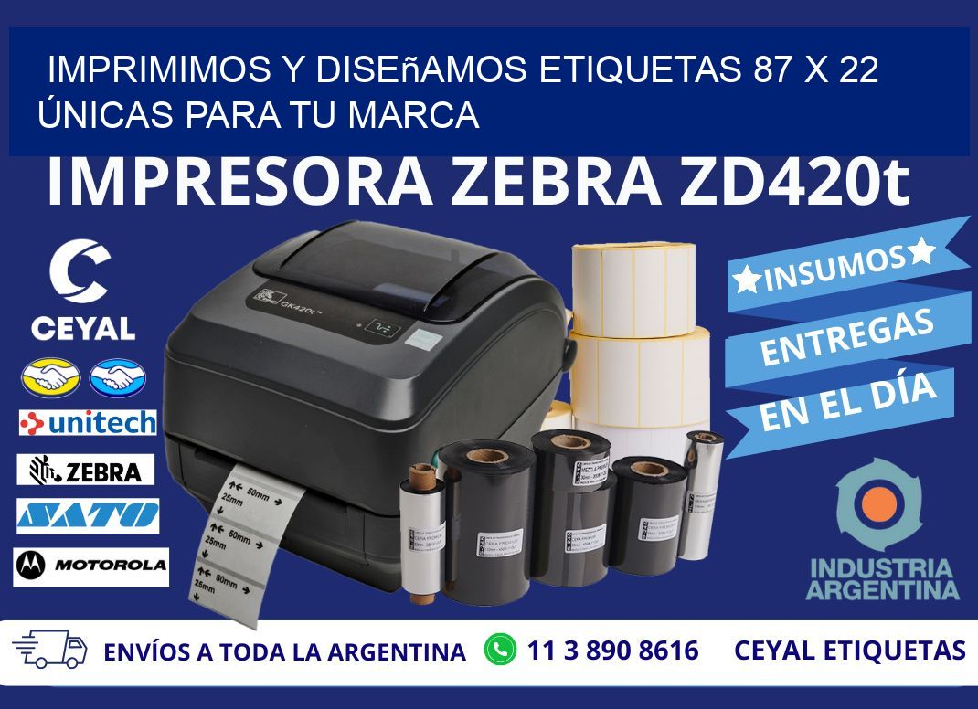 Imprimimos y Diseñamos Etiquetas 87 x 22 Únicas para tu marca