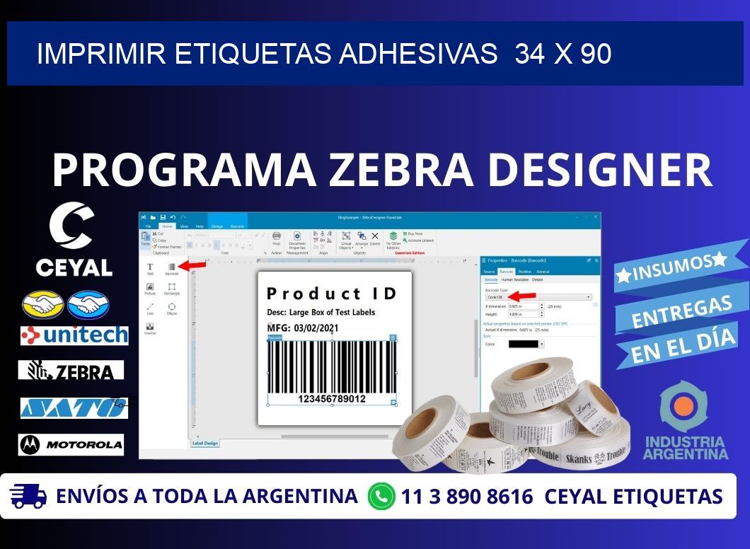 Imprimir Etiquetas adhesivas  34 x 90