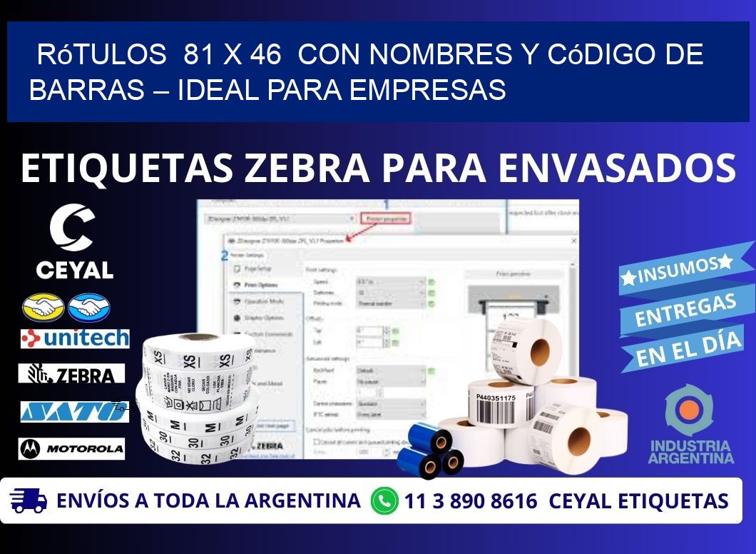 Rótulos  81 x 46  con Nombres y Código de Barras – Ideal para Empresas