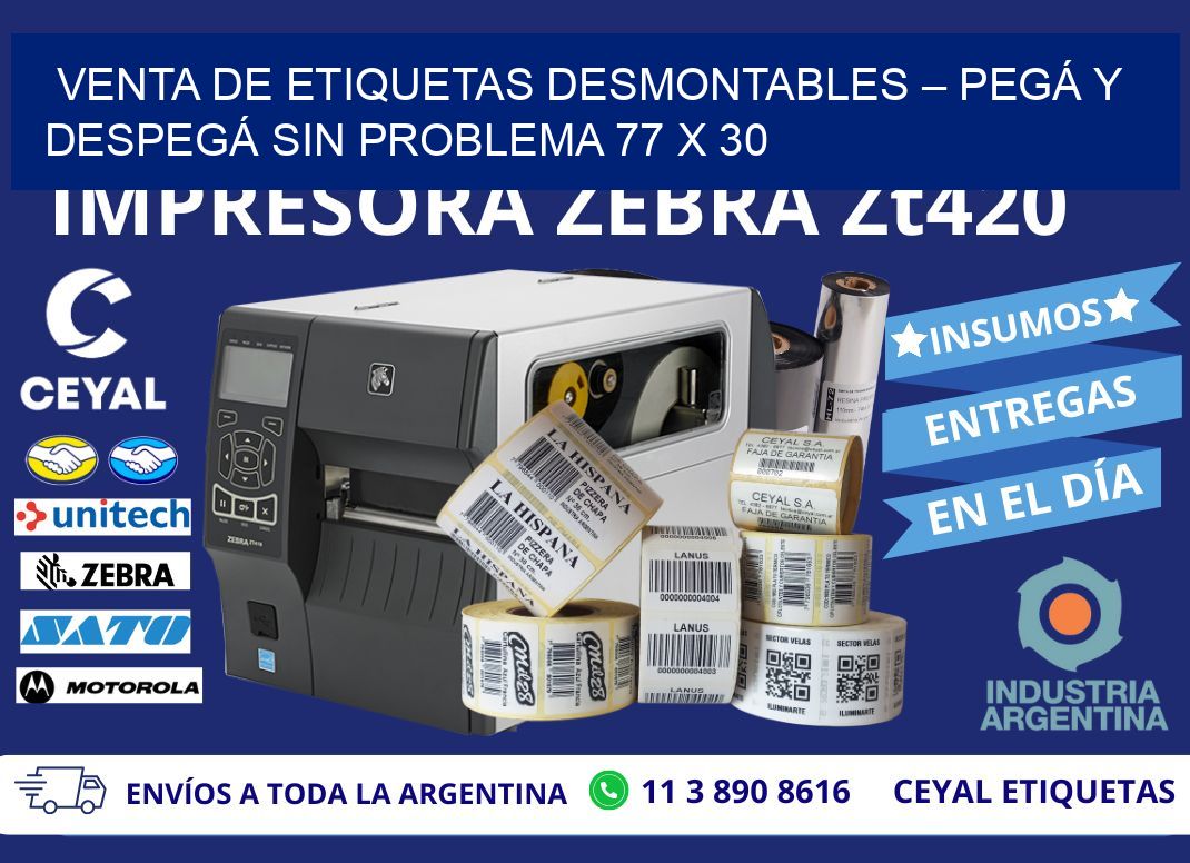 VENTA DE ETIQUETAS DESMONTABLES – PEGÁ Y DESPEGÁ SIN PROBLEMA 77 x 30