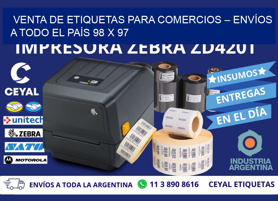 VENTA DE ETIQUETAS PARA COMERCIOS – ENVÍOS A TODO EL PAÍS 98 x 97