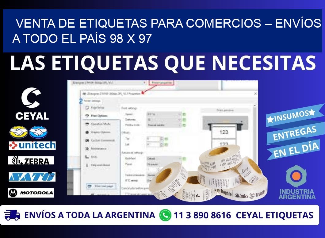 VENTA DE ETIQUETAS PARA COMERCIOS – ENVÍOS A TODO EL PAÍS 98 x 97