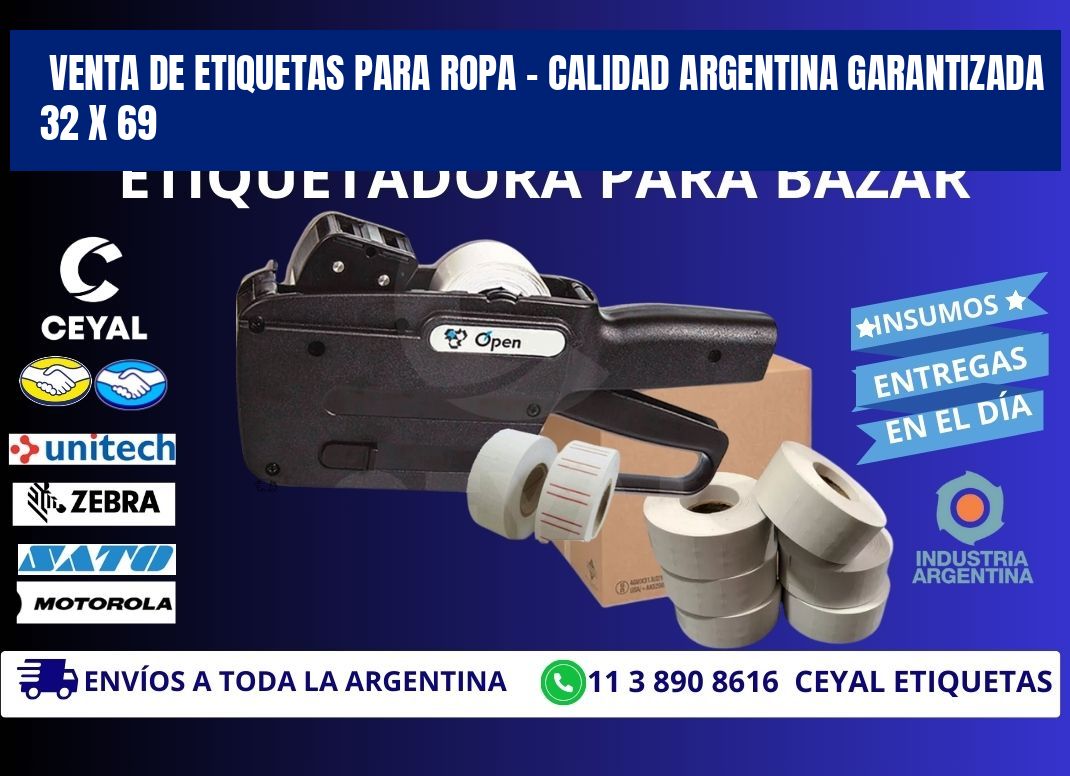 VENTA DE ETIQUETAS PARA ROPA – CALIDAD ARGENTINA GARANTIZADA 32 x 69