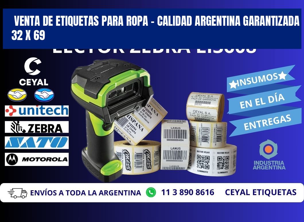 VENTA DE ETIQUETAS PARA ROPA – CALIDAD ARGENTINA GARANTIZADA 32 x 69
