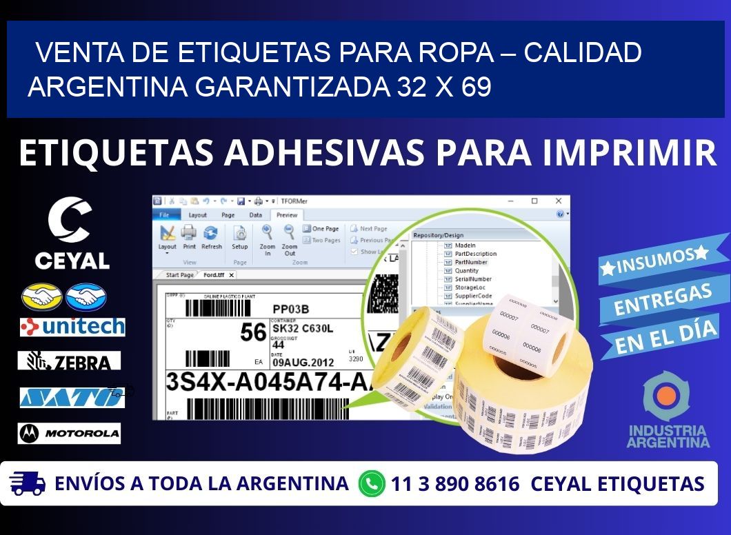 VENTA DE ETIQUETAS PARA ROPA – CALIDAD ARGENTINA GARANTIZADA 32 x 69