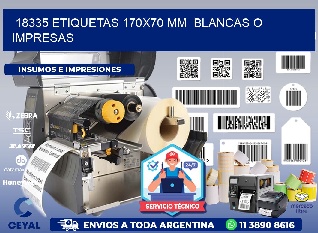 18335 ETIQUETAS 170x70 mm  BLANCAS O IMPRESAS