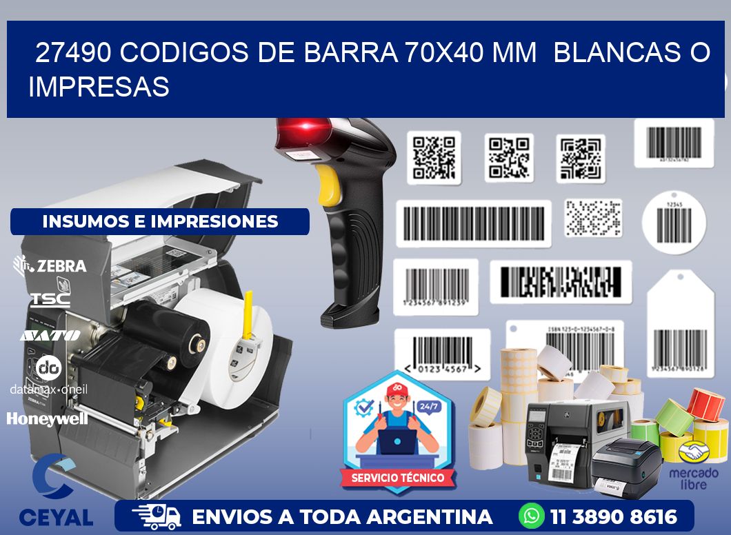 27490 CODIGOS DE BARRA 70x40 mm  BLANCAS O IMPRESAS