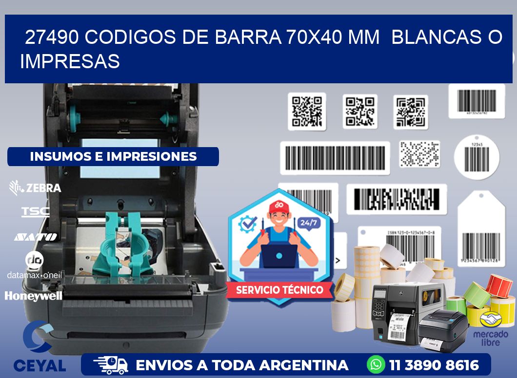 27490 CODIGOS DE BARRA 70x40 mm  BLANCAS O IMPRESAS