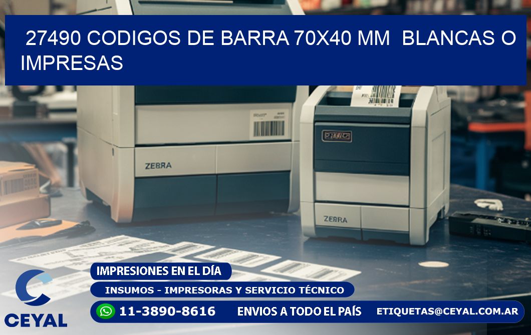 27490 CODIGOS DE BARRA 70x40 mm  BLANCAS O IMPRESAS