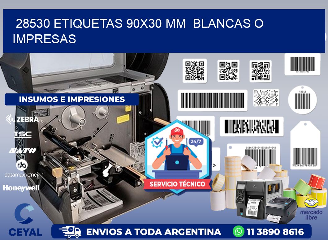 28530 ETIQUETAS 90x30 mm  BLANCAS O IMPRESAS