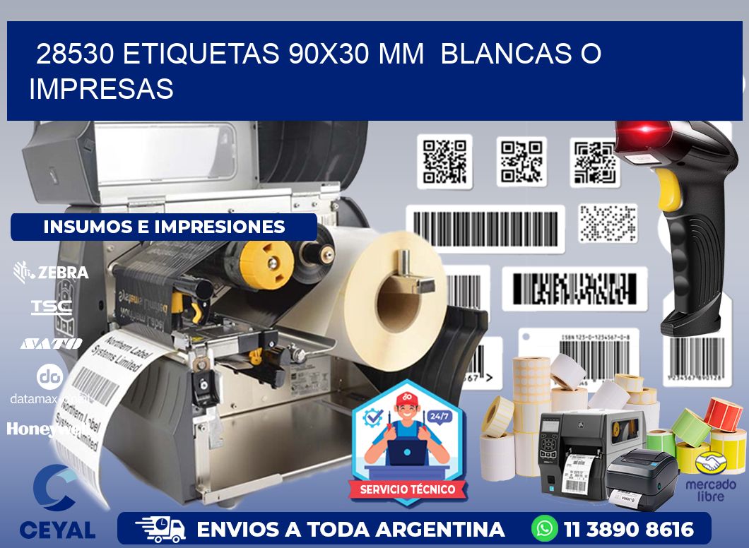 28530 ETIQUETAS 90x30 mm  BLANCAS O IMPRESAS