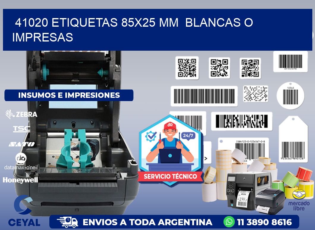 41020 ETIQUETAS 85x25 mm  BLANCAS O IMPRESAS