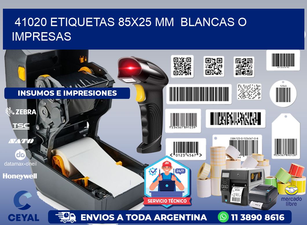 41020 ETIQUETAS 85x25 mm  BLANCAS O IMPRESAS