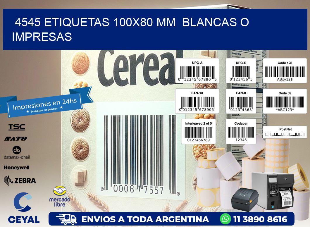 4545 ETIQUETAS 100x80 mm  BLANCAS O IMPRESAS